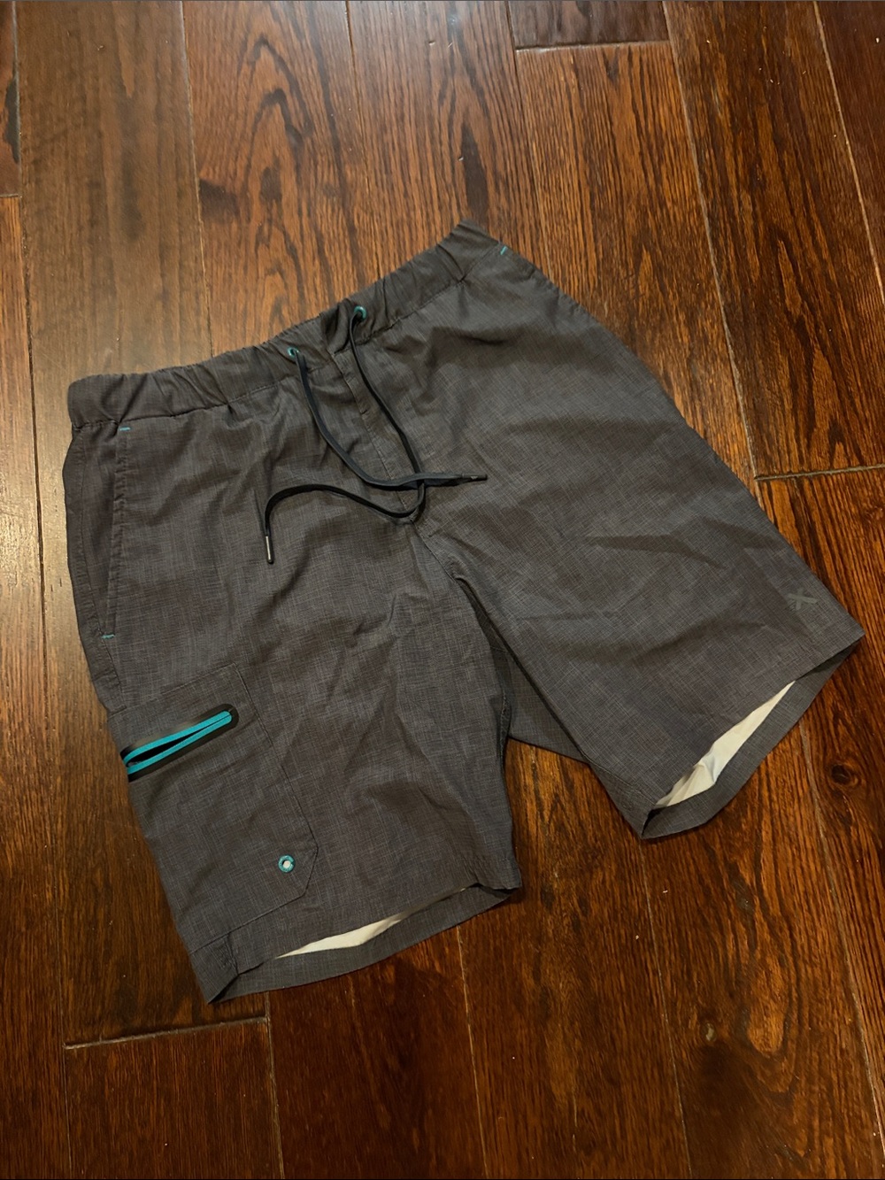 ZeroXposur Men's Gray Swim Shorts with Teal Accents